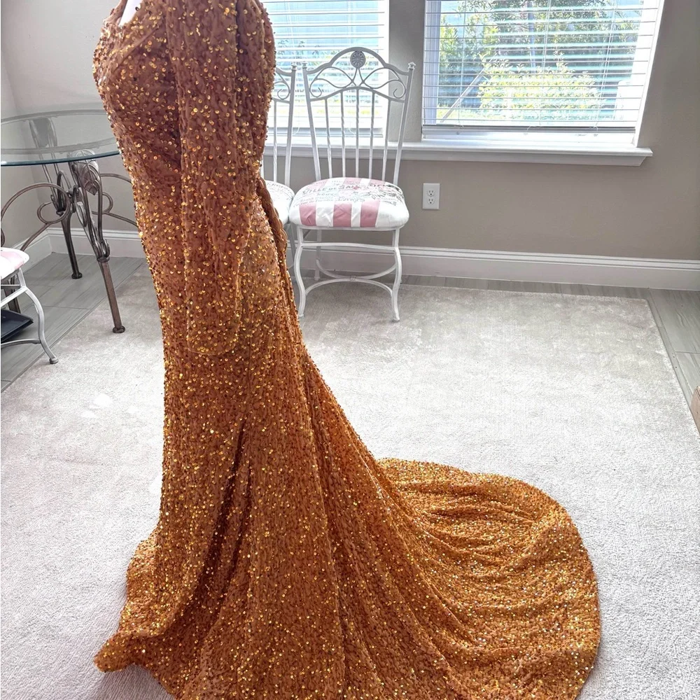 NEW Gold Dress, Sequin Dress, Gold Sequins Dress, Gold Velvet, NWOT, Size S/4 - Picture 7 of 9